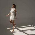 Rochie mini alba cu aplicatii din flori 3D Yes You Are