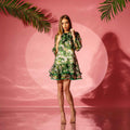 Rochie scurta babydoll din organza cu volane si funda la gat Juliette