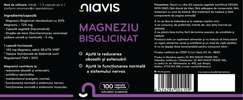 Magneziu Bisglicinat 100 cps