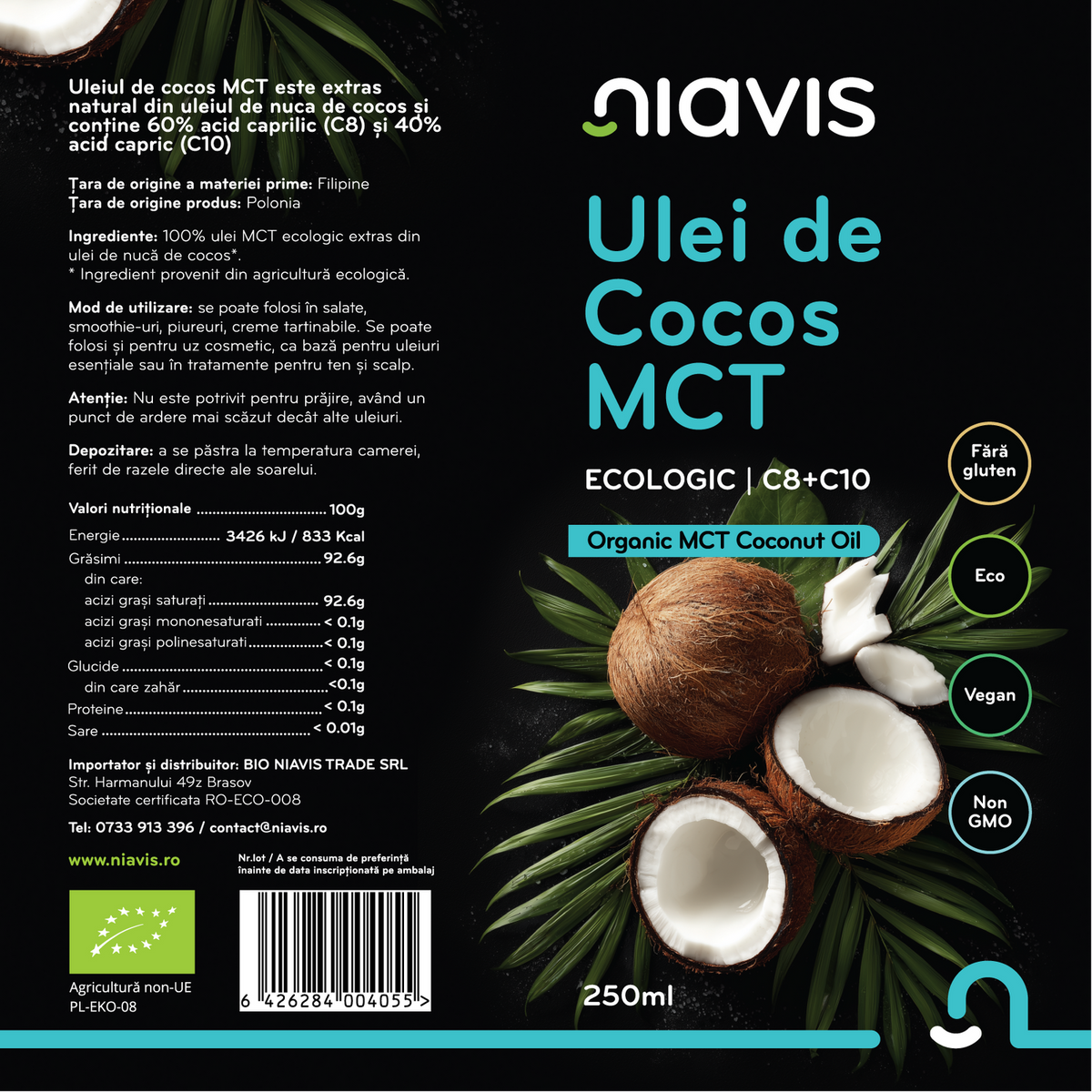 Ulei de Cocos MCT C8+C10 Ecologic 250ml