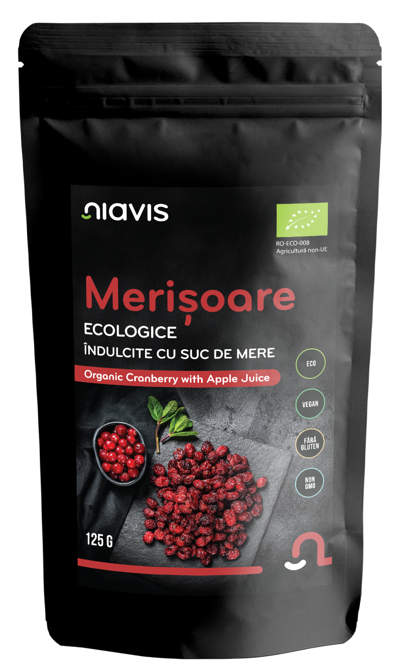 Merisoare Ecologice/BIO Indulcite cu Suc de Mere 125g