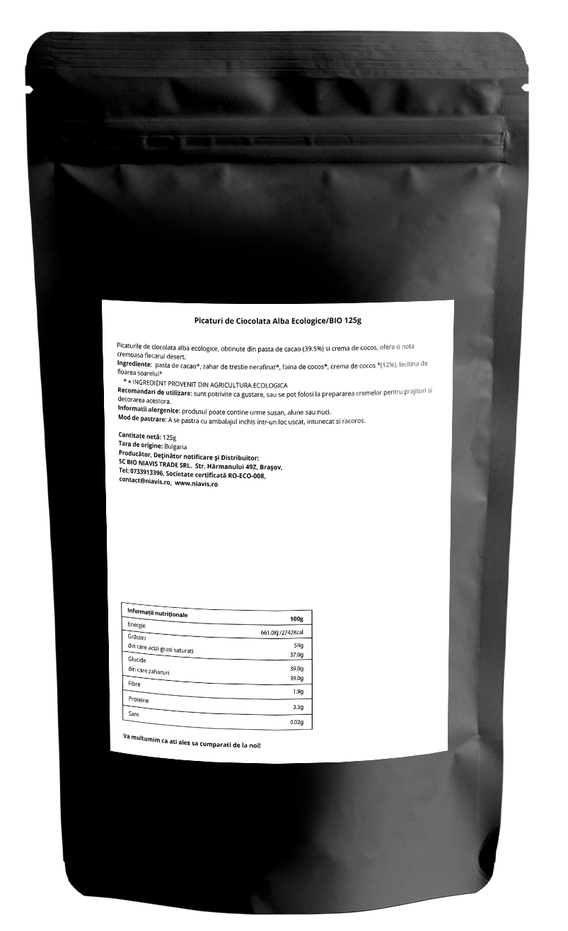 Picaturi de Ciocolata Alba Ecologice/BIO 125g