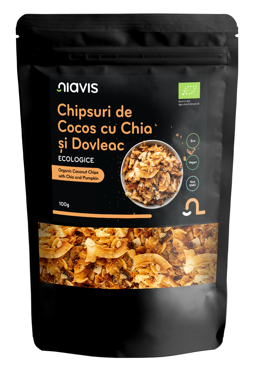 Chipsuri de Cocos cu Chia si Seminte de Dovleac Ecologice/BIO 100g