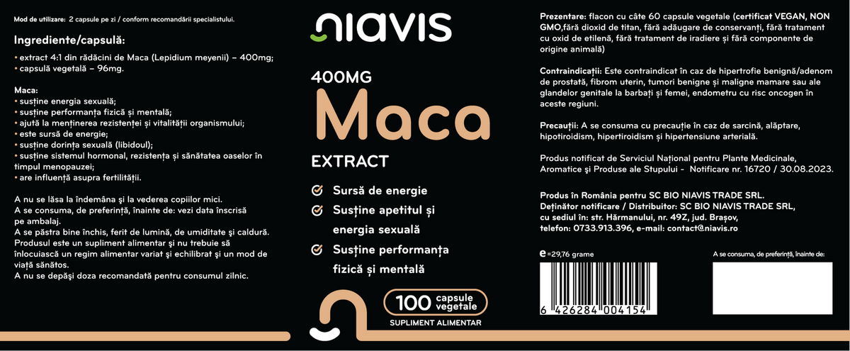 Maca Extract 400mg - Suport Natural pentru Vitalitate