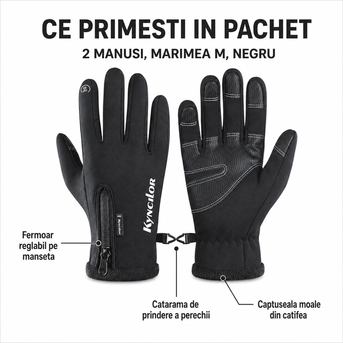 Manusi sport iarna, toamna, aderenta pentru ski, ciclism, Negru - M