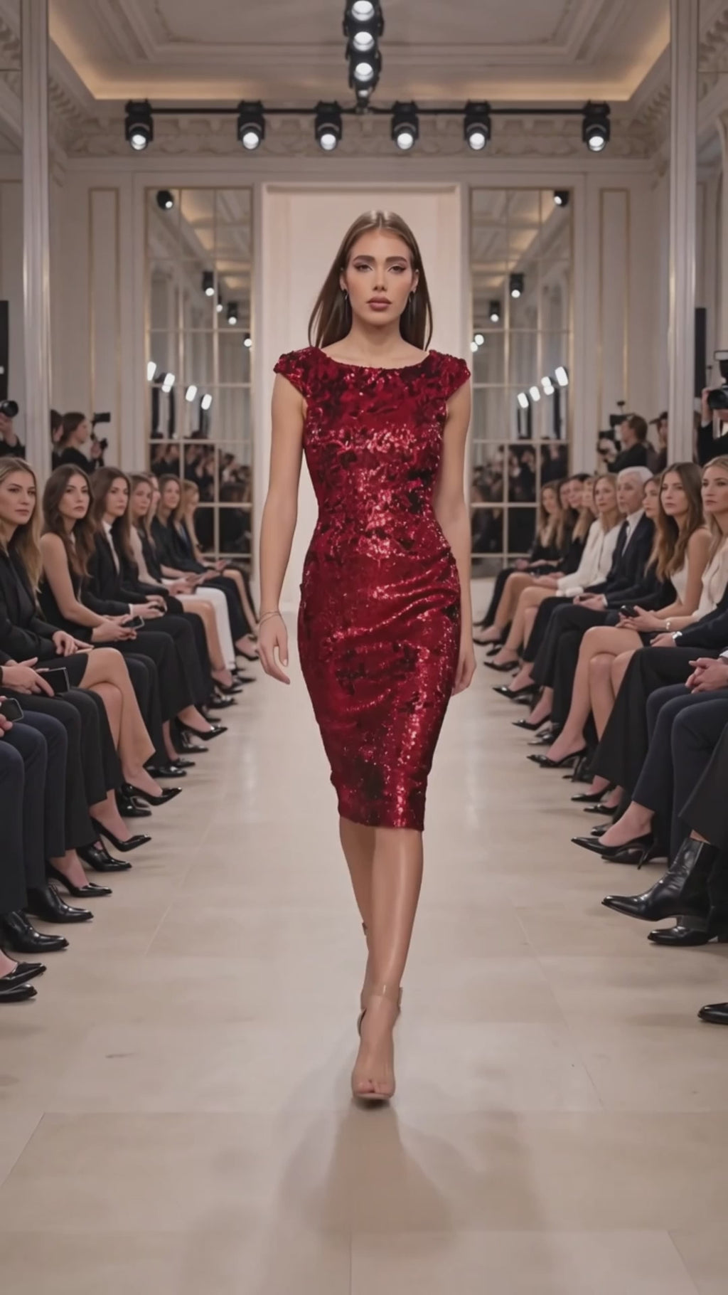 Rochie midi din paiete rosii cu spatele gol Revenge