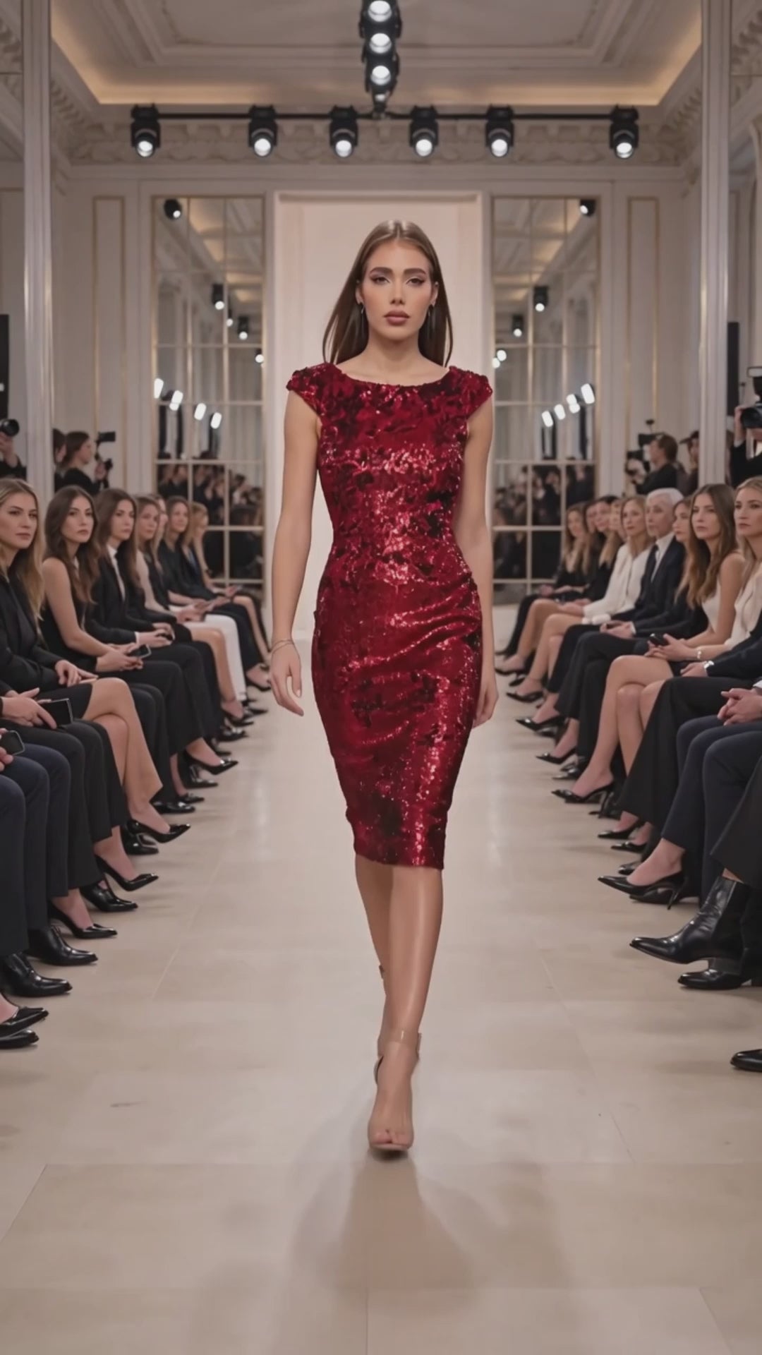 Rochie midi din paiete rosii cu spatele gol Revenge