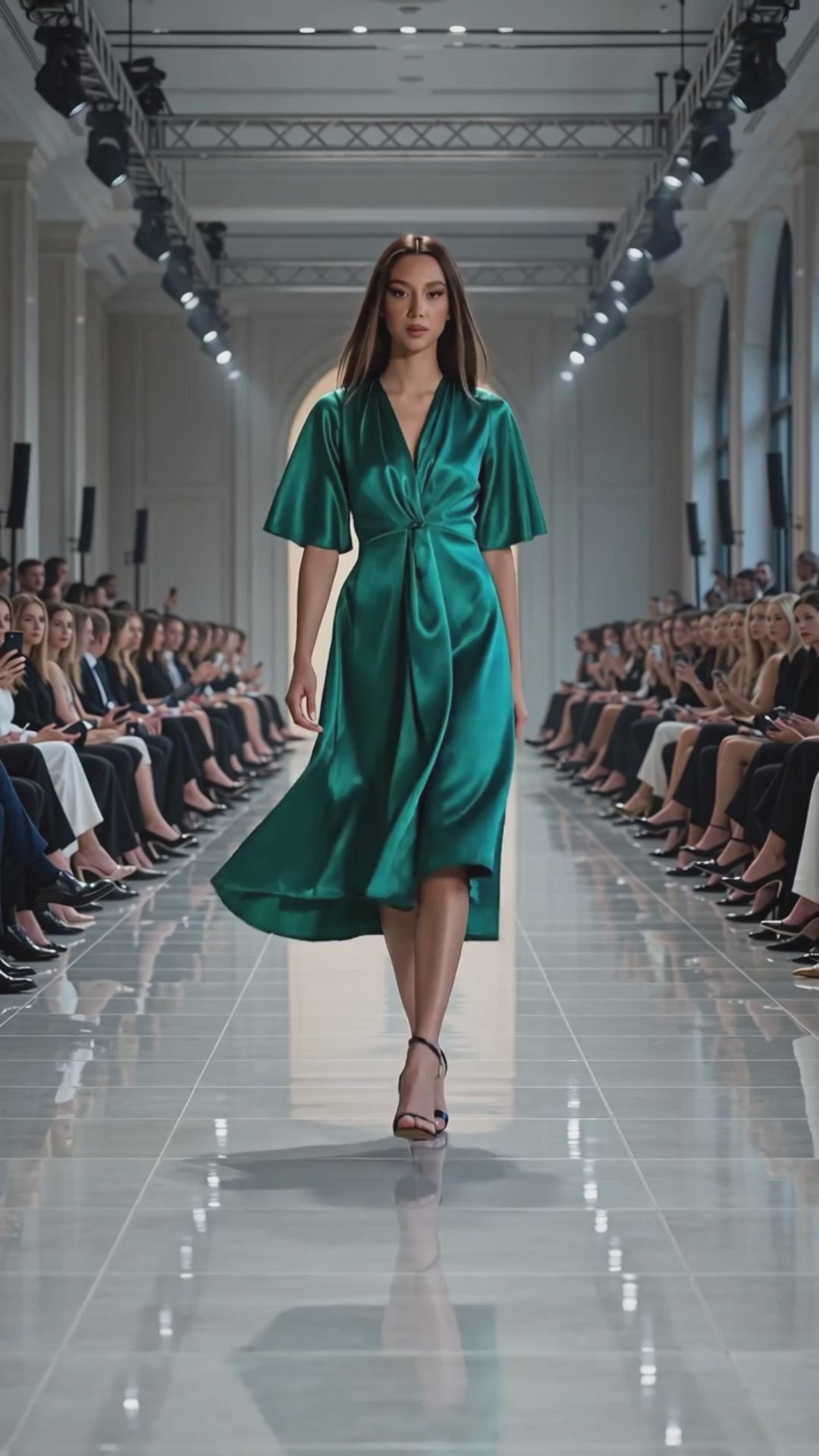 Rochie verde lunga din satin London