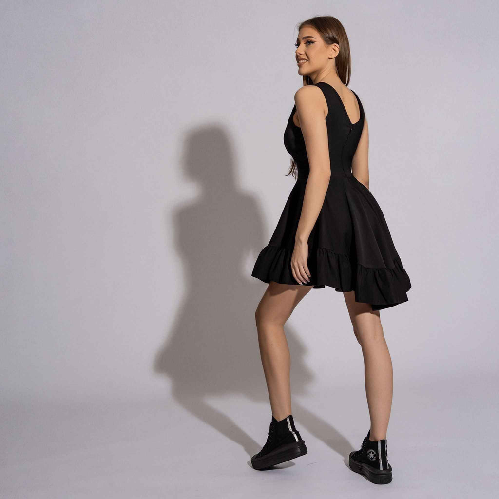 Rochie scurta neagra cu volane Refresh